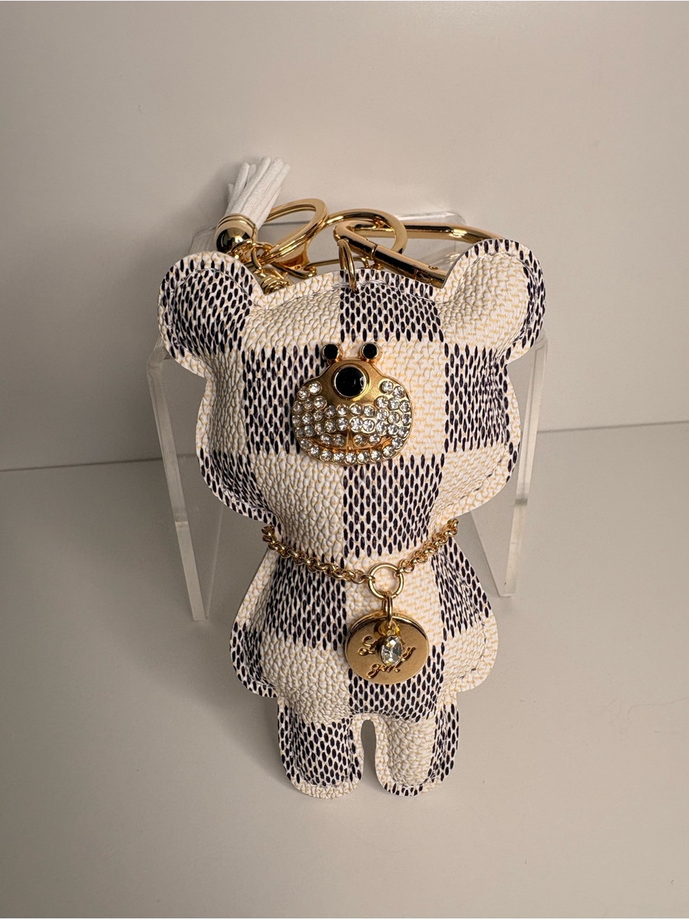 Checkered Black & White Bear Keychain Bag Charm - Picture 2 of 5